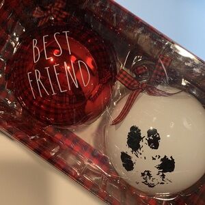 NWB Rae Dunn Set of 2 Large Ornaments Paw Print Best  Friend Pet